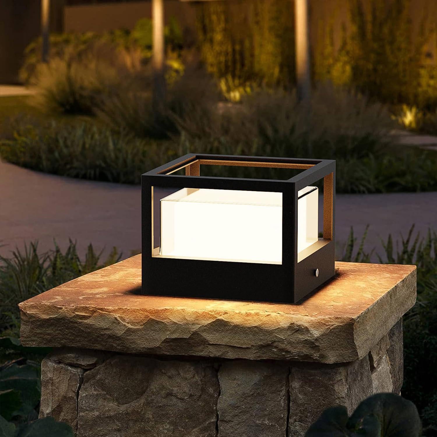 Selius Led-sokkellamp voor buiten, vierkante aluminium bolderlamp, IP65, 15 W, warm wit