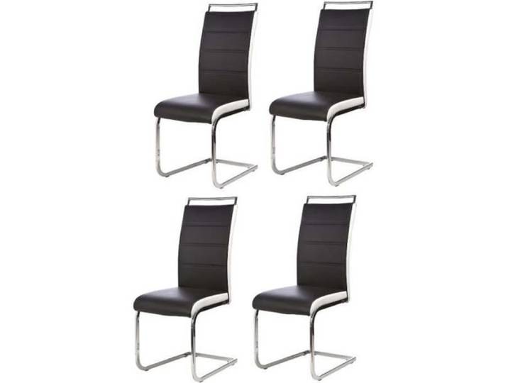 Lot de 4 chaises DYLAN - DYLAN - Noir/Blanc - Structure métal - Revêtement PU