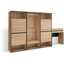 SKRAUT HOME Schuhschrank, Platzsparender Schrank, 250x35x145 cm, Schlafzimmer, Offener Schrank, Frisiertisch, Modern Style, Eiche _458_50