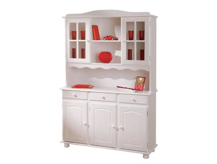 Vaisselier 3 Portes en Bois Massif  Alienor  198cm Blanc
