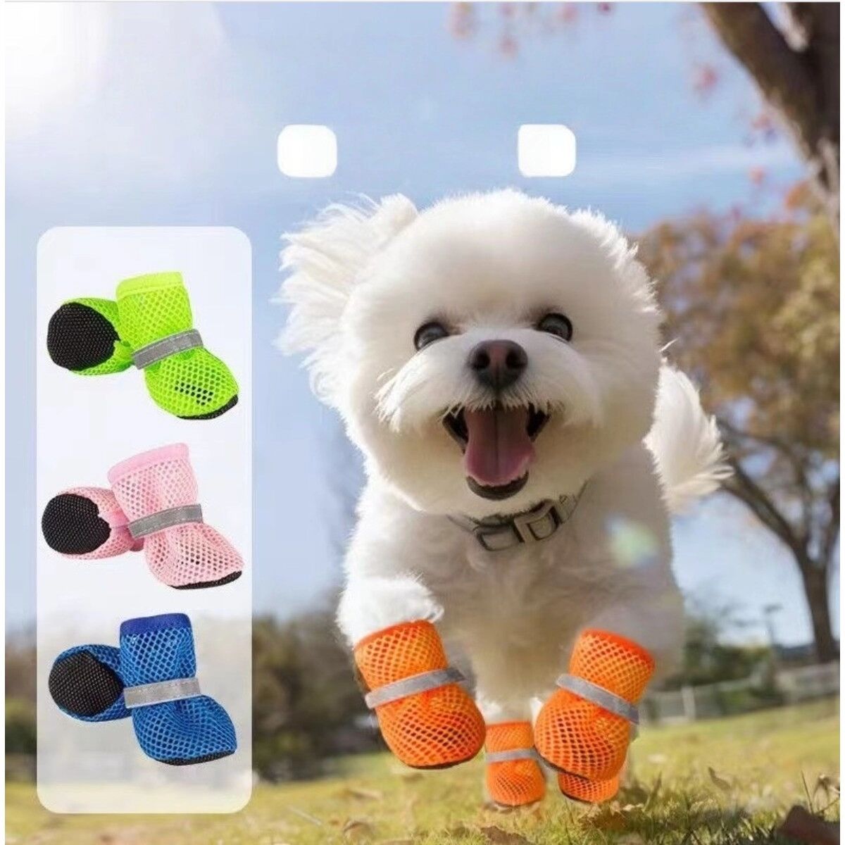 INF Sommer-Haustier-Schuhe 4er-Pack – Atmungsaktive Mesh-Hundeschuhe, rutschfeste wasserdichte weiche Sohle für kleine Hunde L Orange