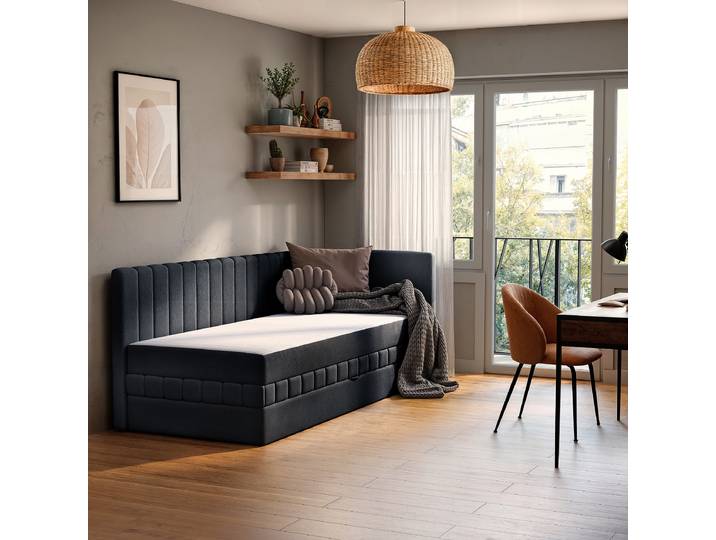 Schlafsofa Schwarz Chenille Triss 213 x 83 x 99cm Ecke davorstehend rechts mit Schlaffunktion Modern