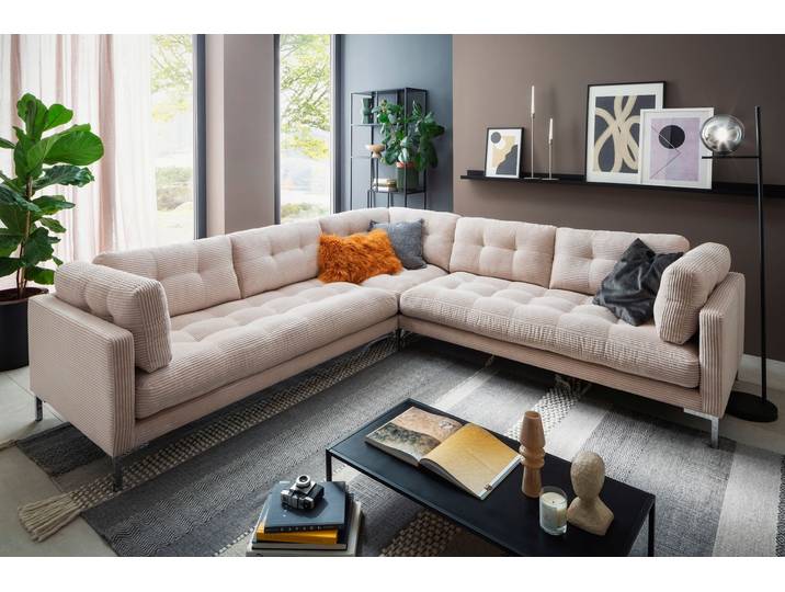 Wohnlandschaft GOODPRODUCT Landau U-Form , beige, B:265cm H:75cm T:265cm, Sofas, Wohnlandschaft, in Cord-Stoff mit Metallfuss