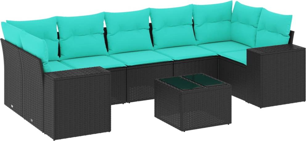 vidaXL 8-teiliges Gartensofa-Set mit Kissen, schwarzes Polyrattan