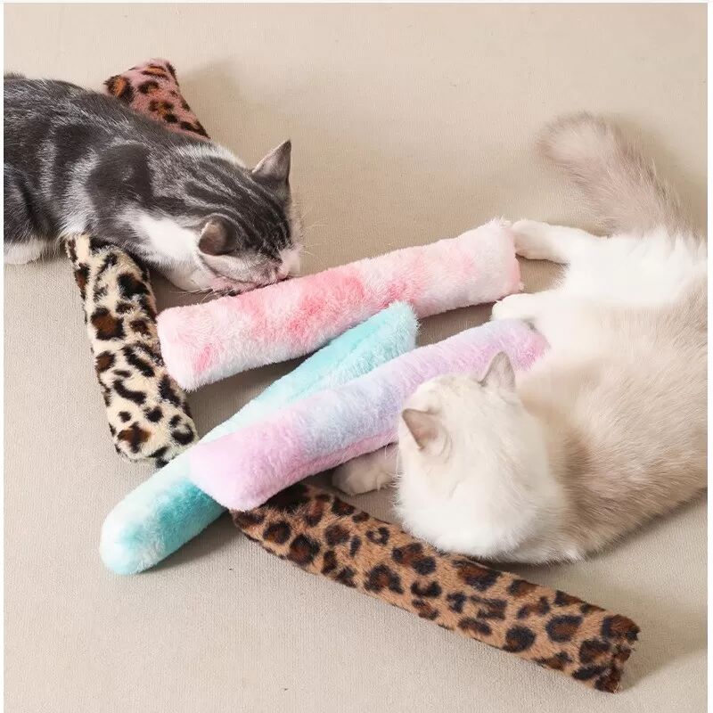 INF Katzen Plüsch Kaustab zur Zahnpflege und Selbstbeschäftigung grün+pink+mehrfarbig