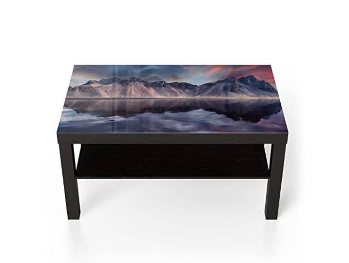 DEQORI Glastisch schwarz groß 90x50 cm Motiv Dramatisches Vestrahorn ausgefallener Beistelltisch aus Glas Hochglanz Couchtisch fürs Wohnzimmer moderner Couch Tisch mit Design