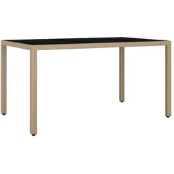 vidaXL Gartentisch mit Glasplatte Beige Poly Rattan & Hartglas