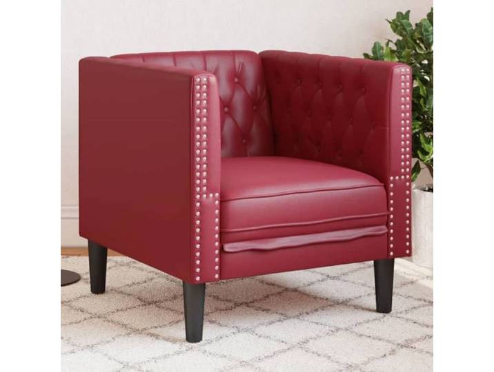 Fauteuil Chesterfield similicuir - - Rouge bordeaux - 71x74.5x70.5 cm - Similicuir - Boutons tuftés