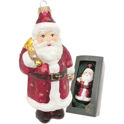 Krebs Glas Lauscha Santa mit goldenen Sternen, Rot, 13cm