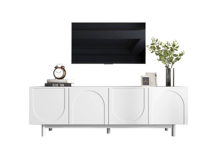 Meuble TV blanc moderne – 175 x 38 x 56 cm étagères réglables meuble TV bas et léger dans un style luxueux