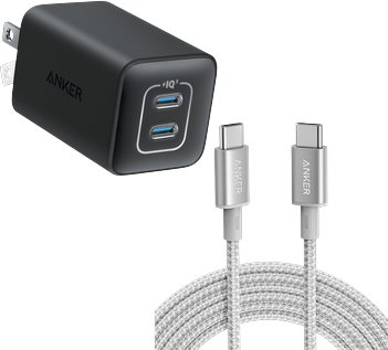 Anker 523 Charger (Nano 3, 47W) and New Nylon USB-C to USB-C 100W Cable (10 ft)