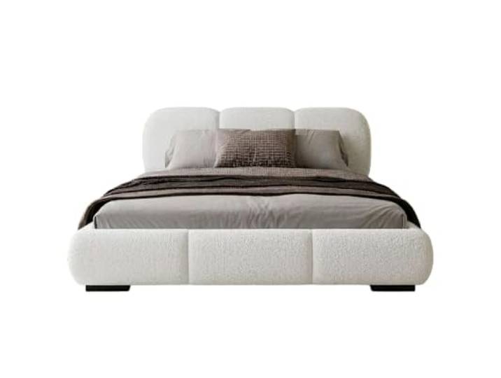 Chilly. Möbel Design Bett Savona - Komfort Polsterbett mit weicher Form und Stauraum - 200x200 cm - Metallrahmen - Bouclé Weiß