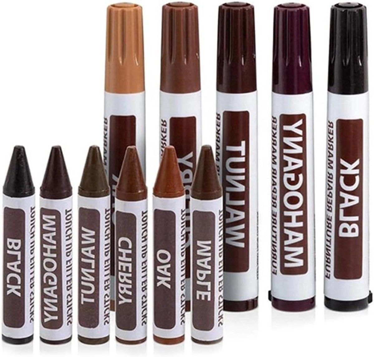 Set van 10 houtreparatiestiften voor het herstellen van krassen in meubels, 5 kleuren, multicolor