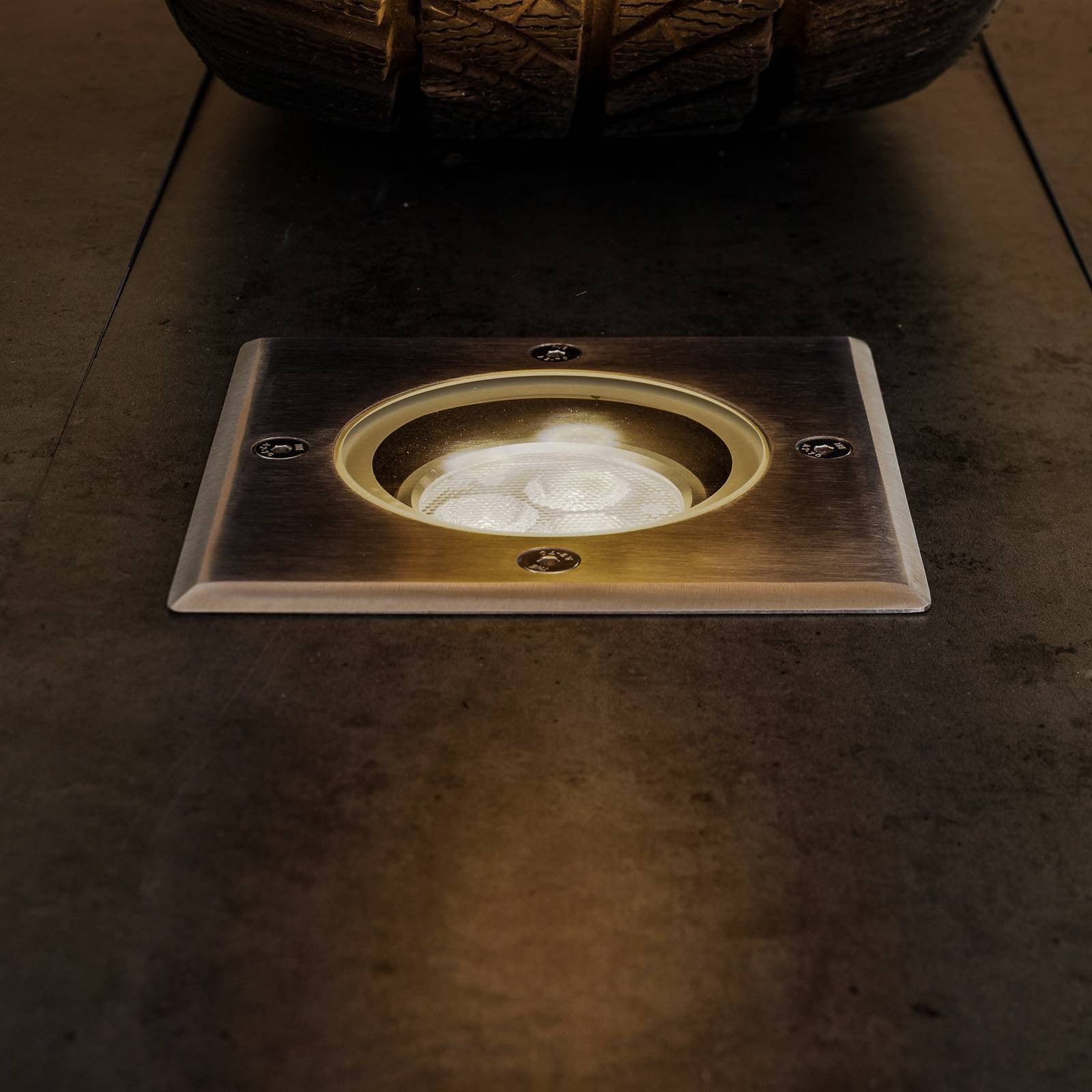 Lucande Jos Vierkante LED Grondspot IP67 - Grijs/Zilver - Draaibaar - Aluminium en RVS
