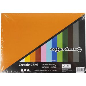 Colortime Tonpapier Tonkarton, A4, 12 Farben sortiert, 180g/m², 120 Blatt