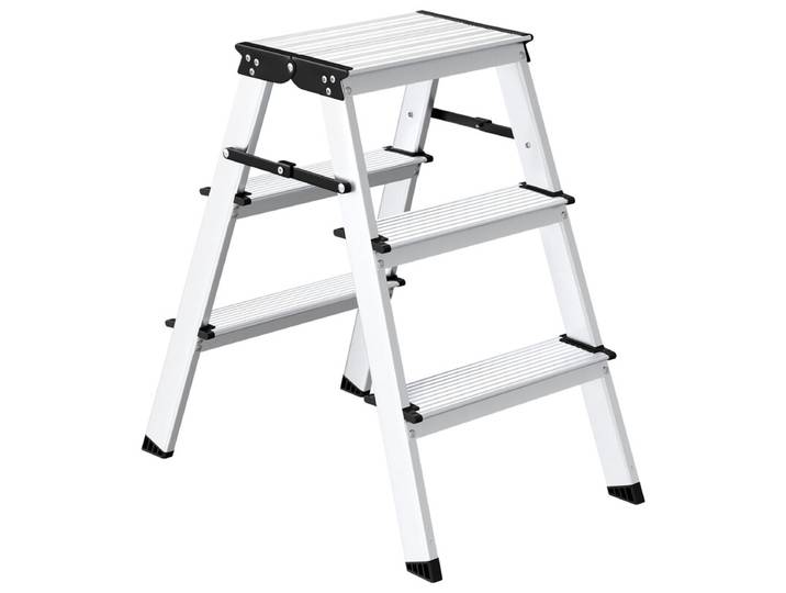 JOYFURNOS Échelle, 3 marches en alliage d'aluminium, plastique PP, échelle en acier, polyvalente, capacité de charge max. 150 kg, argent