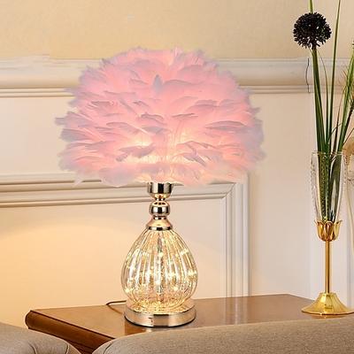 rosa feder nachttischlampe luxus lichterkette feder nachttisch lampenschirm feder tischlampe schreibtisch lampenschirm für wohnzimmer schlafzimmer esszimmer