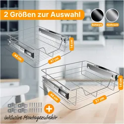 Kesser Teleskopschublade Küchenschublade Küchenschrank, Küchen Organizer, Silber