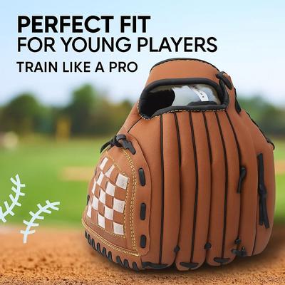 Outdoor Training Baseball Glove 9.5" Synthetic Leather Softball Practice Equipment For Kids & Adults brown 9.5 In