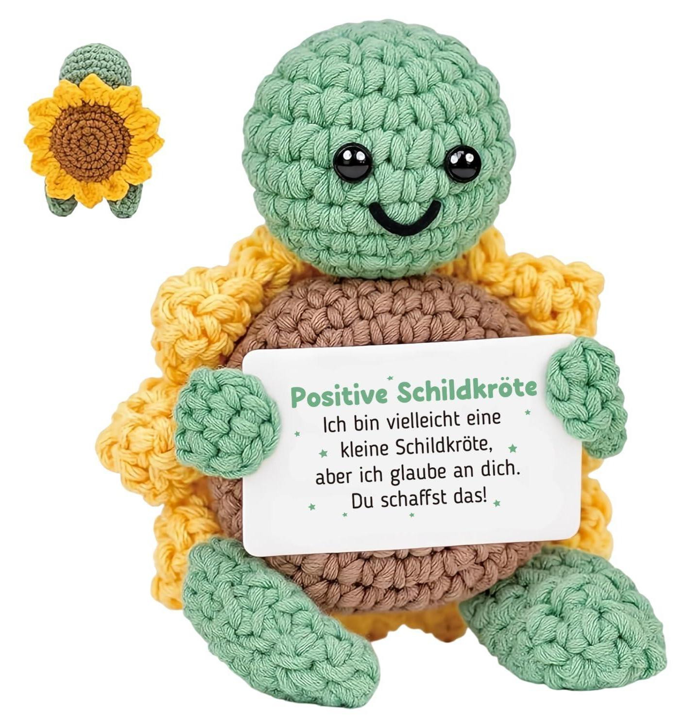 HUKUMA Handgemaakte gehaakte schildpad met zonnebloem van katoen voor volwassenen
