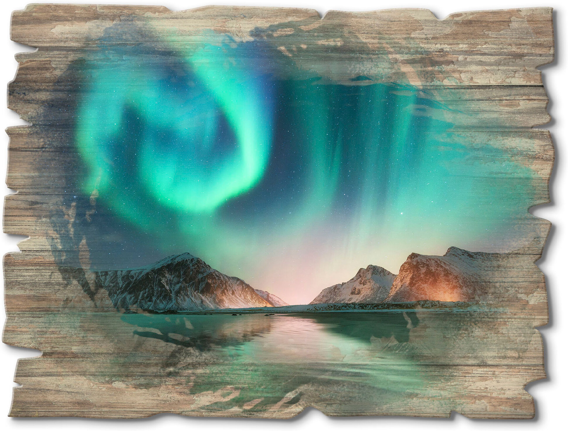 Holzbild ARTLAND "Auroraborialis - Nördliches Polarlicht", blau (farbe bild(er): blau), B:40cm H:30cm, Bilder, Holzbild farbe bild(er): blau B/H/T: 40cm x 30cm, Holzbild Europa Querformat, 1 Stk.