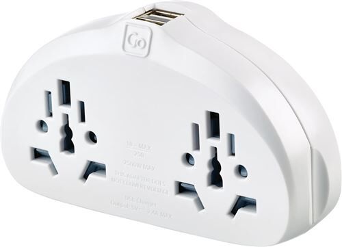 Adaptador Tomada Go Travel EU / Mundial com 2xUSB - Branco