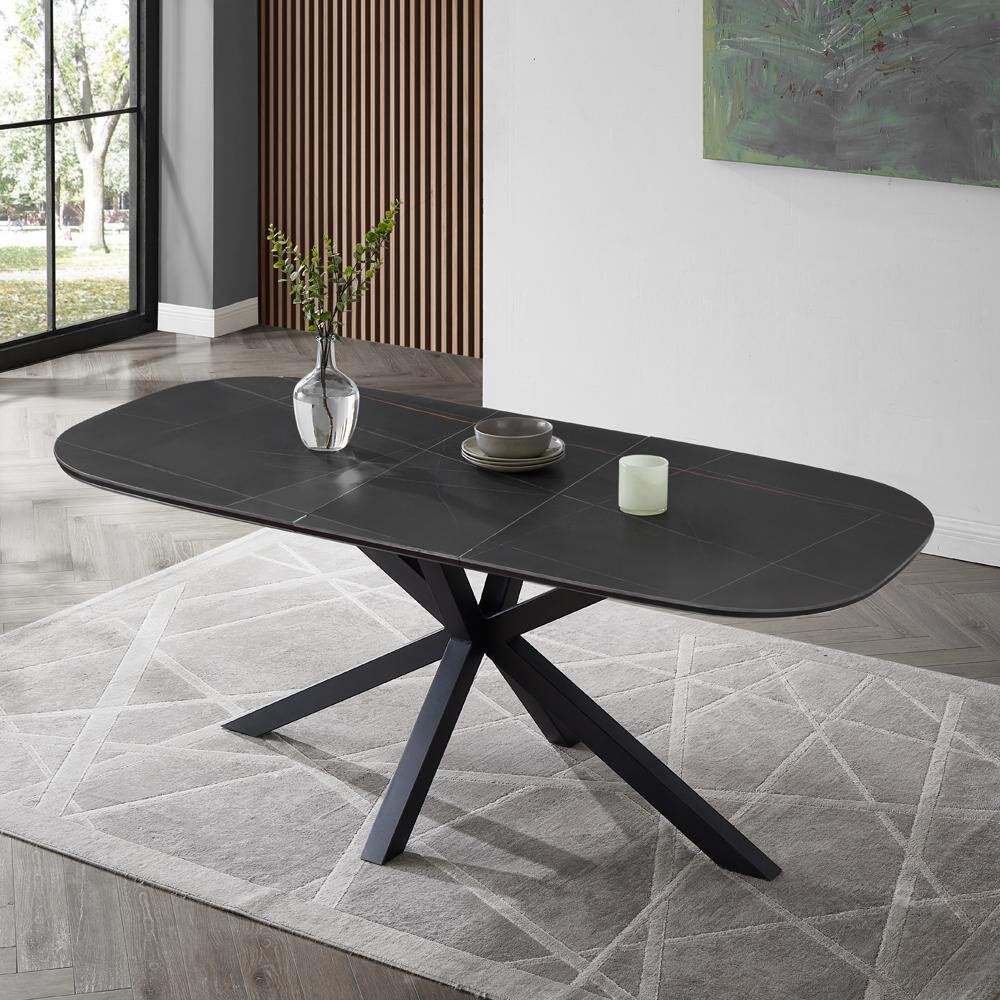 Metro Verona 200 cm Extendable Oval Dining Table with Stainless Steel Base Black