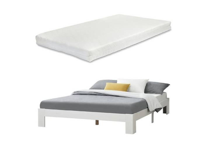 en.casa Holzbett, Raisio Einzelbett mit Matratze 120x200 cm Weiß
