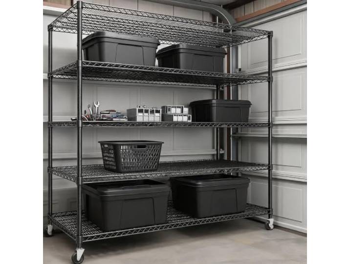 Virimolo Schwerlastregal mit Rollen 5 Ebenen 150x60x210cm Metallregal Mobil 1500kg Tragkraft, extra tief (60cm), 150cm breit, 5 verstellbare Ebenen