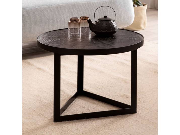 Table Basse Ronde Bois Massif - WOHNLING - Design Industriel - 58x58x40 cm