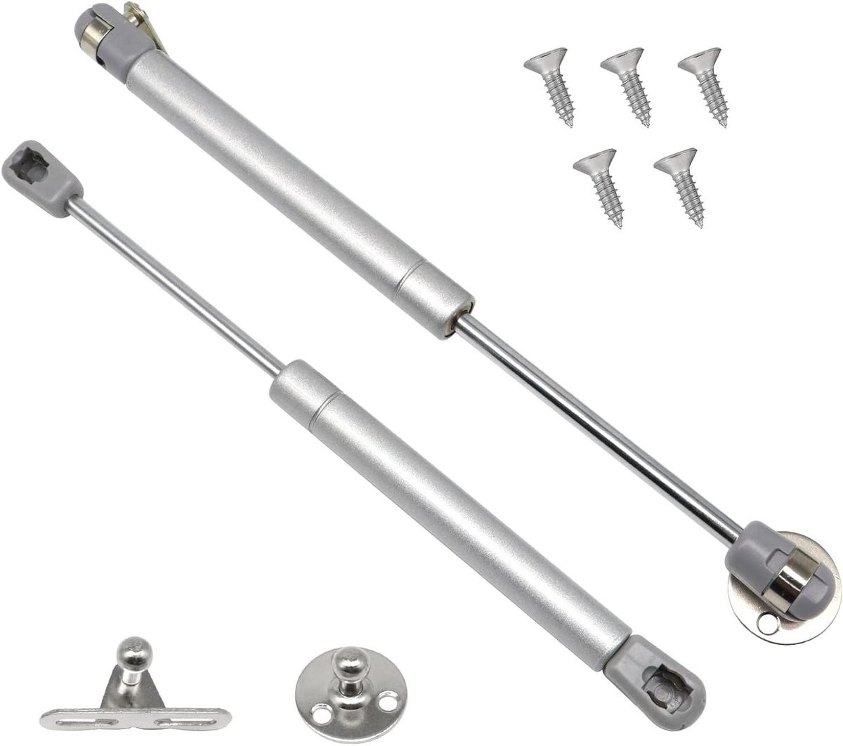 Allecto Premium gasdrukveren voor keuken- en kledingkasten, zacht sluitend, 120 N / 12 kg, RVS, Zilver, Set van 2