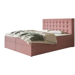 BOXBETT RIO mit 2 Bettkästen, 160x200, Farbe: Rosa, Velourstoff, Doppelbett mit Bonell-Matratze