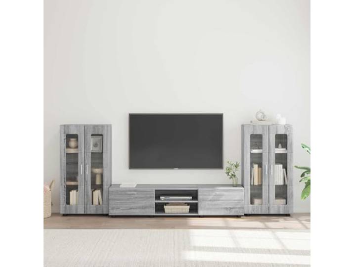 Molumvel TV-Schrankset, Wohnwand Florin, Holzwerkstoff, Sideboard, Grau Moderne Wohnraumgestaltung, Inklusive 4 Scharniertüren, Vielseitiger Stauraum