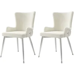 MODFU Esszimmerstühle 2er-Set Samt Beige mit silberfarbenen Metallbeinen, belastbar bis 150 kg
