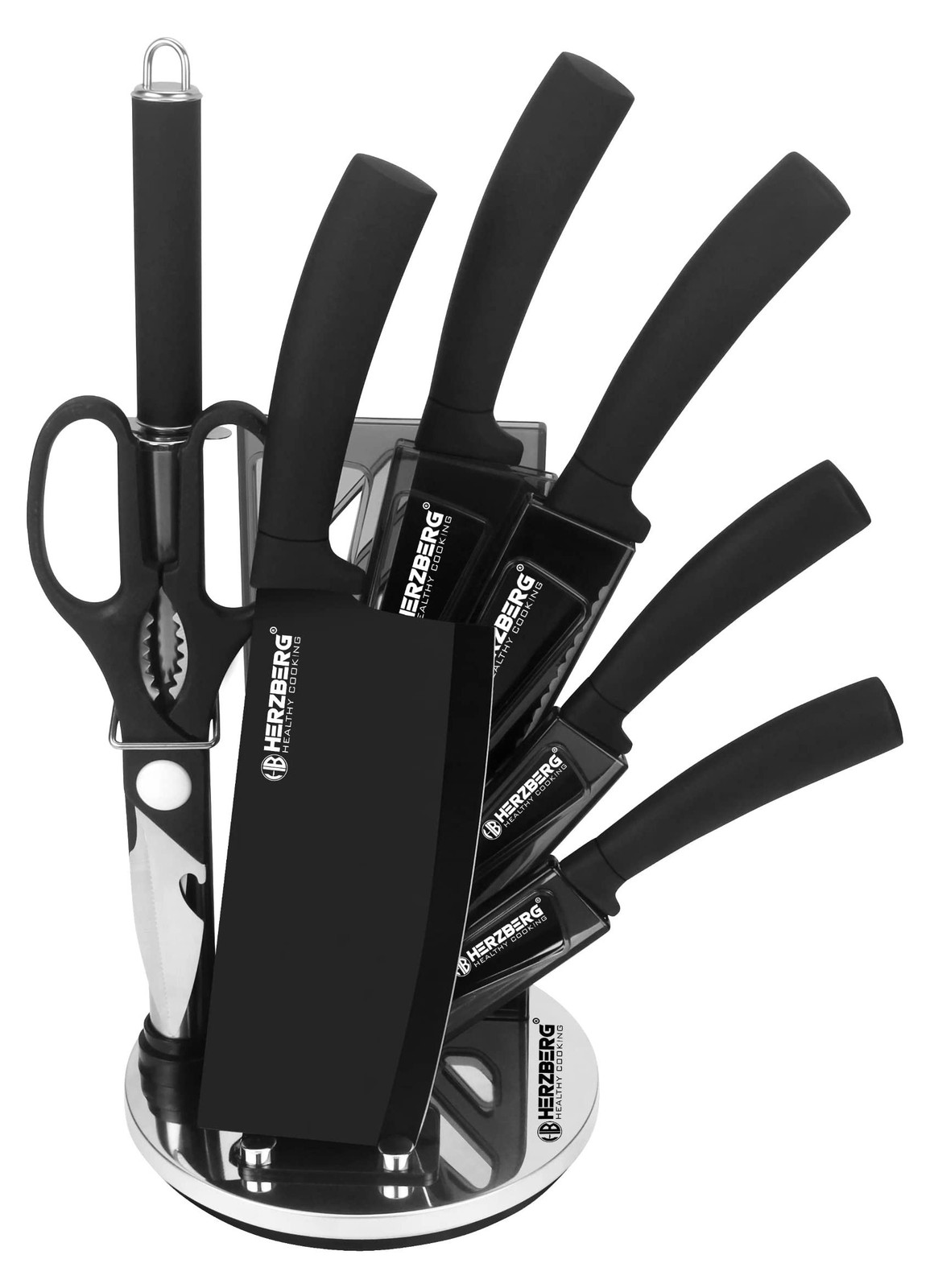 Dripio 8-delige keukenmessen set met cleaver en zwarte acryl houder