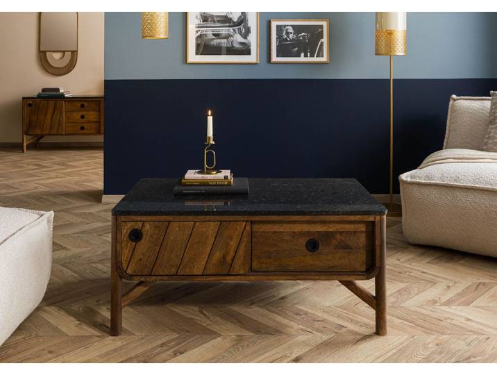 Couchtisch Mango 100x60x45 braun geölt / dunkler Granit LOS ANGELES #105
