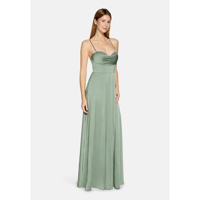 Abendkleid VERA MONT "Damen mit Wasserfallausschnitt", Damen, Gr. 36, Normalgrößen, Satin, grün (foggy grün), Satin, Obermaterial: 100% Polyester. Besatz: 100% Polyester. Futter: 100% Polyester, ausgestellt lang, Wasserfallausschnitt, Kleider...