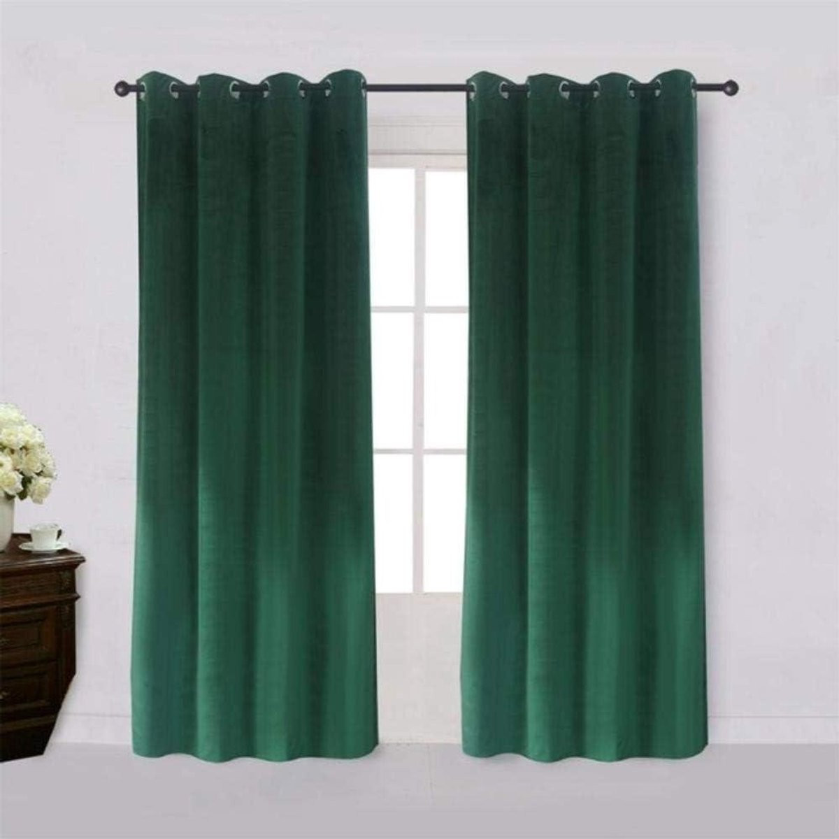 Donkergroene verduisterende fluwelen gordijnen - Kamerdonker - 250 x 250 cm