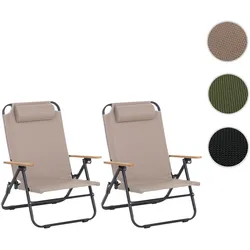 2er-Set Campingstuhl HWC-Q44, Gartenstuhl Balkonstuhl Freizeitstuhl, klappbar verstellbar Outdoor Metall Stoff ~ creme