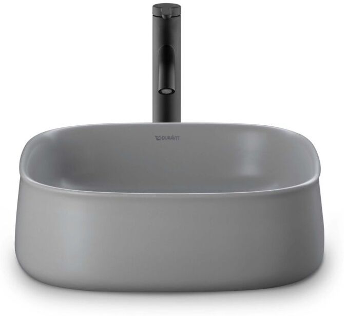 Duravit Zencha Aufsatzbecken 2373426779 42x42cm, ohne Hahnloch, Überlauf, Hahnlochbank, geschliffen, grau seidenmatt
