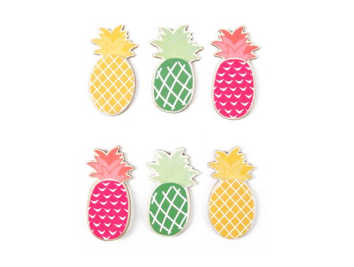 Holz Aufkleber Ananas, 6 selbstklebende Holzdeko für Karten, Briefpapier oder Schränke