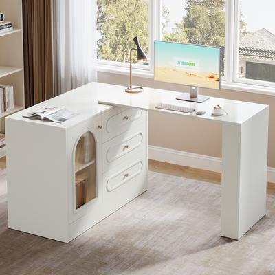 1Easylife "78"" L Shaped Computer Desk with 3 Drawers, Reversible Corner Desk with Cabinet for Small Space,L-Shape Desk with Storage"