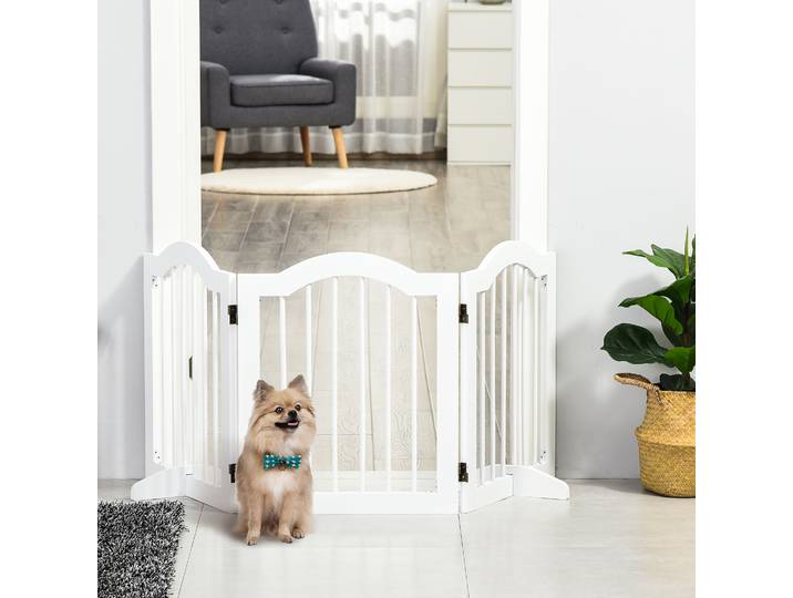 Barrière pour chien, portillon de sécurité, portillon pour chien, portillon de configuration, 3 pièces avec deux pieds de support, stable, pliable, MDF, blanc