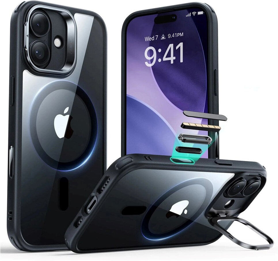 ESR iPhone 17 Classic Hybrid Stash Cover m. Kickstand - MagSafe Kompatibel - Gennemsigtig / Sort