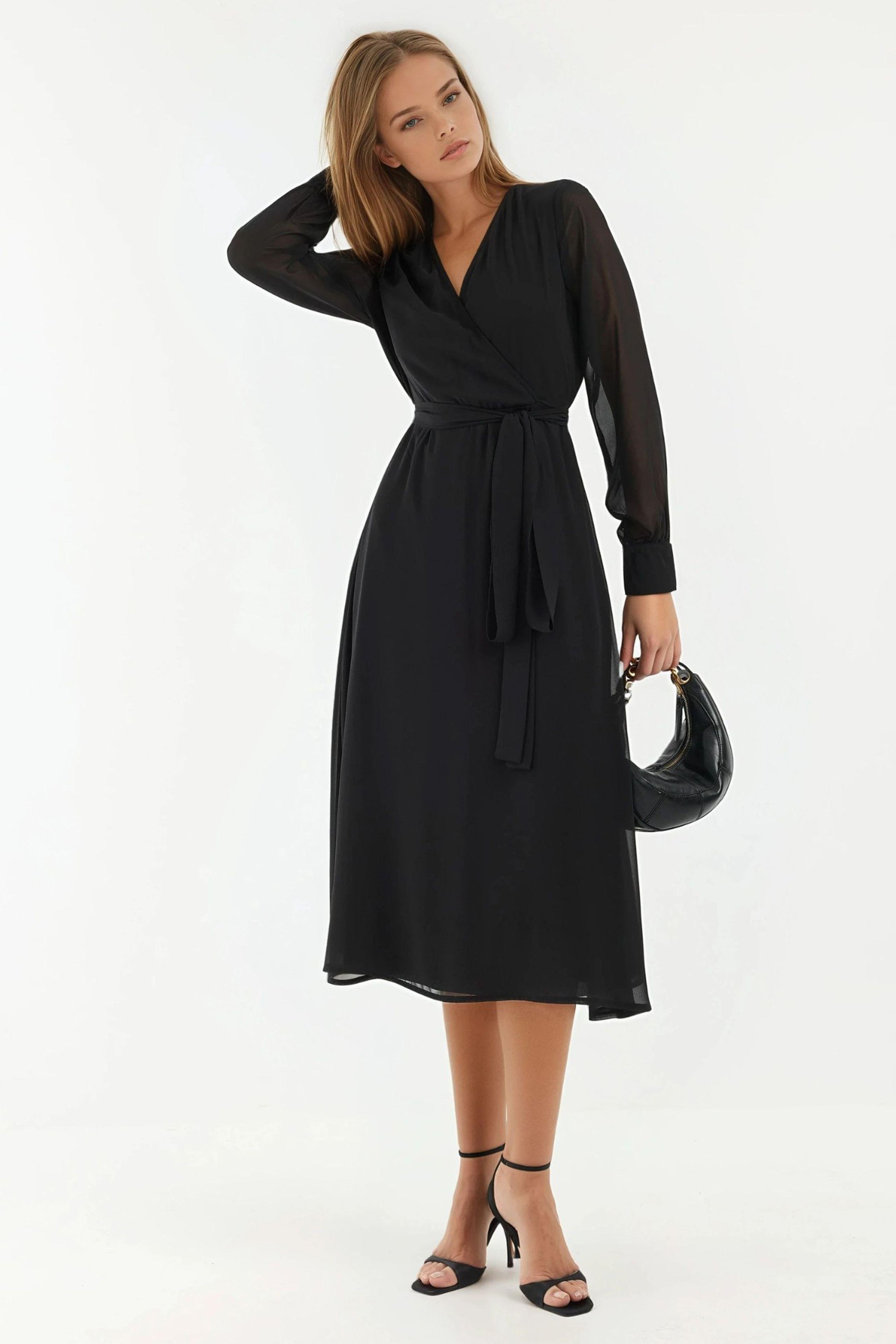 Doppelreihiges A-Linien Tüll-Midikleid mit Taillengürtel