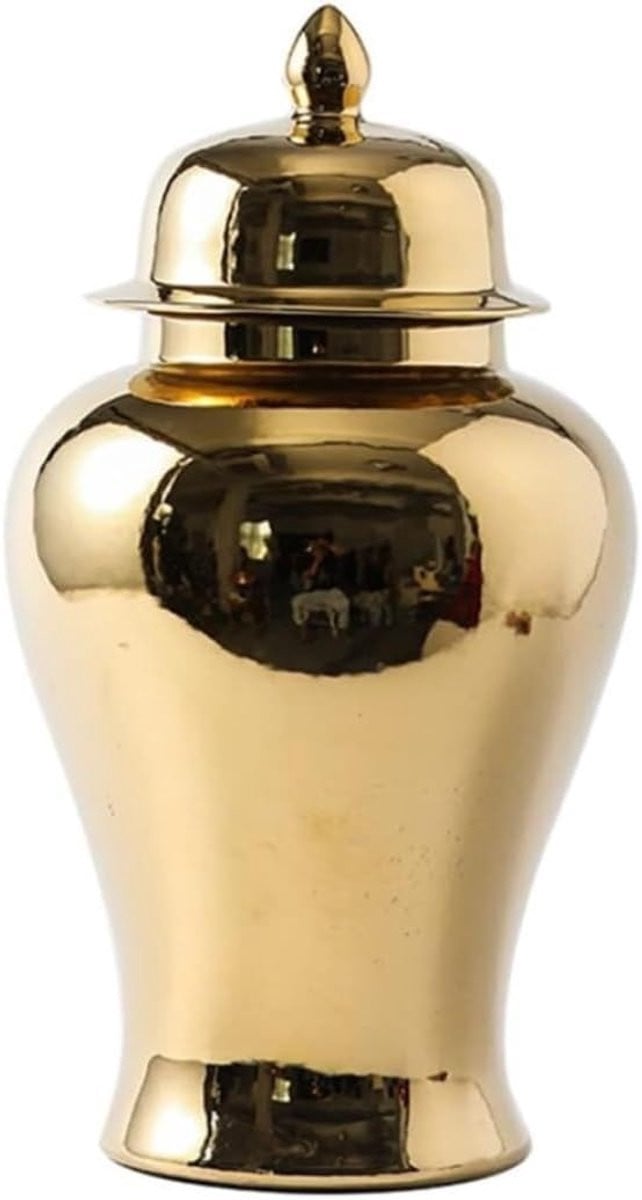Handgeschilderde Keramische Gemberpot met Deksel - Decoratieve Vaas - Goud