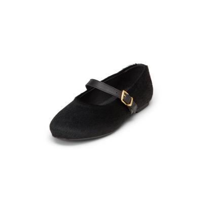 Ballerina MARC O'POLO "aus Rindleder mit Fellhaar-Oberfläche", Damen, Gr. 37, Synthetik, schwarz, Obermaterial: 100% Leder, unifarben, Schuhe Ballerina