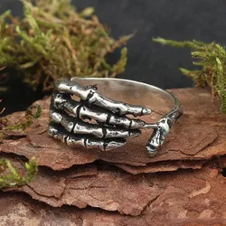 Drachensilber Skeletthand Ring Schmuck Gothic 925 Silber Bone 62 - Silber