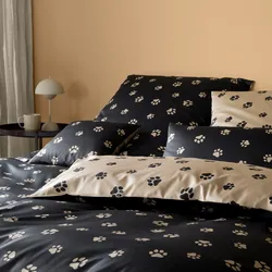 elegante Mako-Satin Bettwäsche 'Paws' 135 x 200 cm Schwarz - Beige
