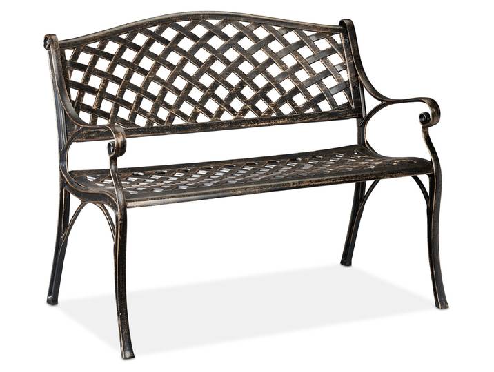 Relaxdays Gartenbank, Garten & Balkon, 2-Sitzer. antikes Design, Aluminium Sitzbank, HBT: 82x102x60 cm, schwarz-bronze